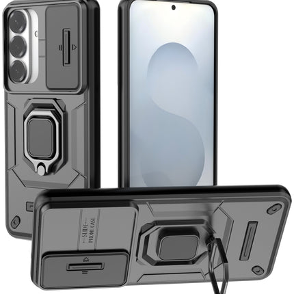 Kapa Armor Slider Back Cover for Samsung Galaxy S26 Plus | Inbuilt Ring + Camera Slider Shockproof Lens Protection Bumper Back Case (Black)