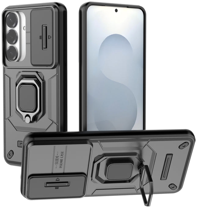 Kapa Armor Slider Back Cover for Samsung Galaxy S26 Plus | Inbuilt Ring + Camera Slider Shockproof Lens Protection Bumper Back Case (Black)