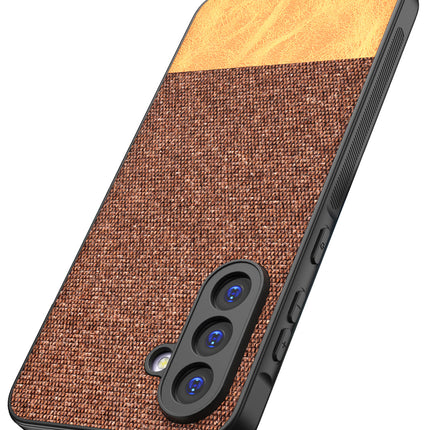 Kapa Soft Fabric & Leather Hybrid Protective Back Cover for Samsung Galaxy M16 | Shockproof Slim Hard Anti Slip Back Case (Brown)