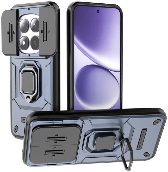 Kapa Armor Slider Back Cover for Redmi Note 15 Pro 5G | Inbuilt Ring + Camera Slider Shockproof Lens Protection Bumper Back Case (Blue) - Mobizang