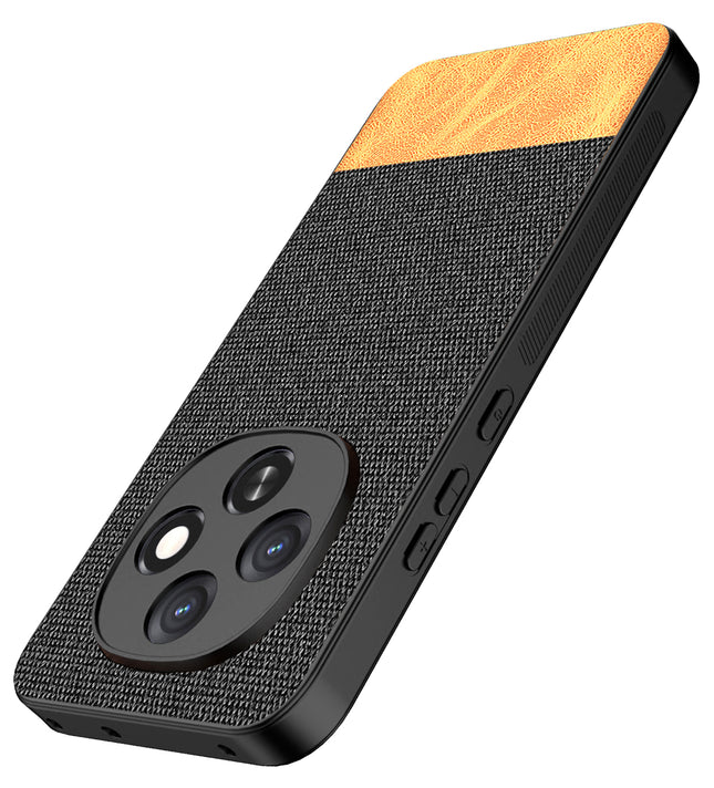Kapa Soft Fabric & Leather Hybrid Protective Back Cover for Oppo F31 Pro 5G | Shockproof Slim Hard Anti Slip Back Case (Black,Brown) - Mobizang