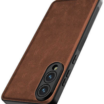 Kapa Tux Leather Back Cover for Samsung Galaxy S25 Edge | Slim Shockproof Camera Protection Bumper Case (Brown) - Mobizang