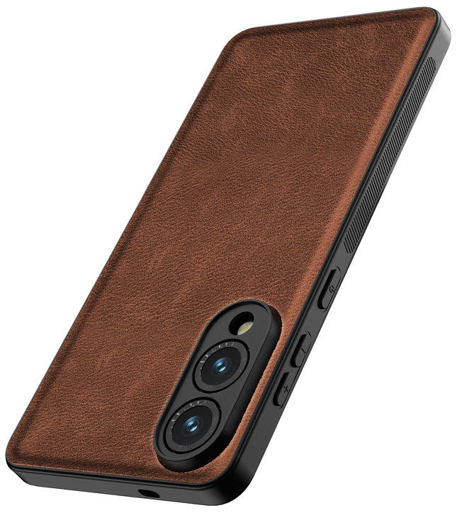 Kapa Tux Leather Back Cover for Samsung Galaxy S25 Edge | Slim Shockproof Camera Protection Bumper Case (Brown) - Mobizang