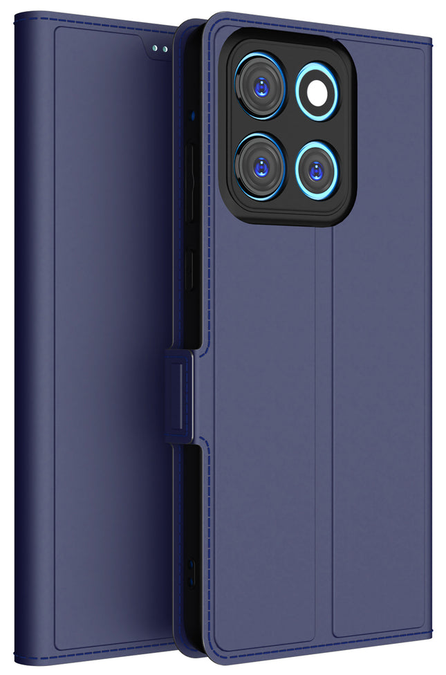 Kapa Noble Slim Magnetic Leather Flip Case Cover for Moto Edge 60 Stylus | Card Holder Stand Flip Wallet Case (Blue)