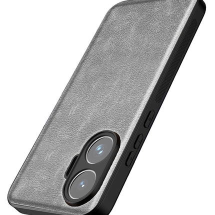 Kapa Tux Leather Back Cover for Poco F7 5G | Slim Shockproof Camera Protection Bumper Case (Grey) - Mobizang