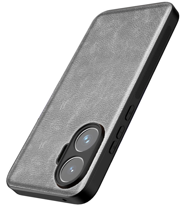 Kapa Tux Leather Back Cover for Poco F7 5G | Slim Shockproof Camera Protection Bumper Case (Grey) - Mobizang