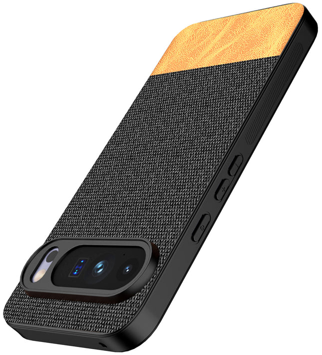 Kapa Soft Fabric & Leather Hybrid Protective Back Cover for Google Pixel 10 Pro XL | Shockproof Slim Hard Anti Slip Back Case (Black,Brown)