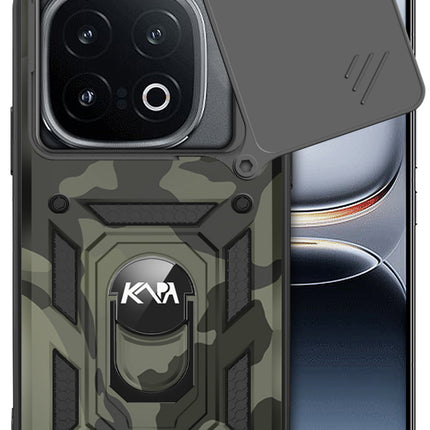 Kapa Tank Back Cover for IQOO 13 (5G) | Inbuilt Ring + Slider Shockproof Lens Protection Bumper Back Case (Black)