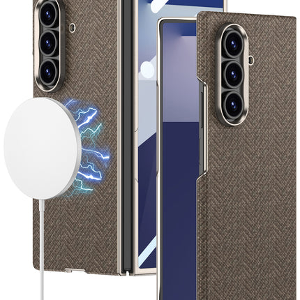 Kapa Nylon Fabric Case Compatible with Magsafe Back Cover for Samsung Galaxy Z Fold7 / Fold 7 | with [Inbuilt Glass] and Wireless Charging Support Full Body Protection Cover (Brown)