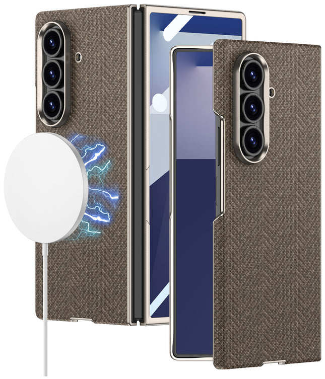 Kapa Nylon Fabric Case Compatible with Magsafe Back Cover for Samsung Galaxy Z Fold7 / Fold 7 | with [Inbuilt Glass] and Wireless Charging Support Full Body Protection Cover (Brown)
