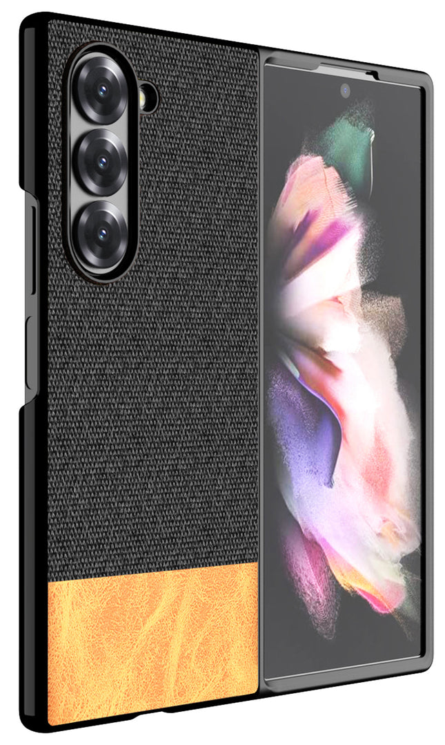 Kapa Soft Fabric & Leather Hybrid Protective Back Cover for Samsung Galaxy Z Fold 6 | Shockproof Slim Hard Anti Slip Back Case (Black,Brown)