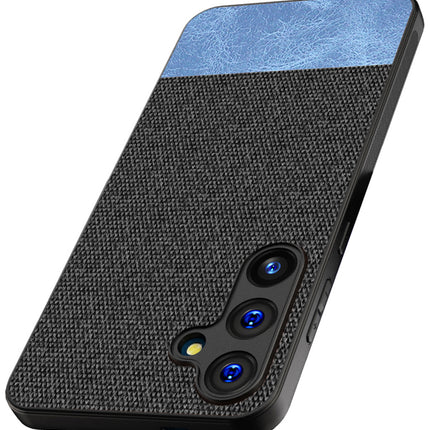 Kapa Soft Fabric & Leather Hybrid Protective Back Cover for Samsung Galaxy A55 (5G) | Shockproof Slim Hard Anti Slip Back Case (Black,Blue) - Mobizang