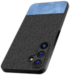 Kapa Soft Fabric & Leather Hybrid Protective Back Cover for Samsung Galaxy A55 (5G) | Shockproof Slim Hard Anti Slip Back Case (Black,Blue) - Mobizang