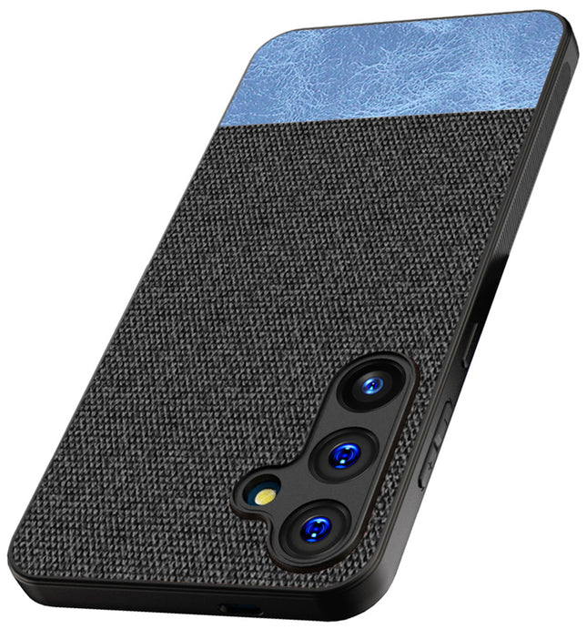 Kapa Soft Fabric & Leather Hybrid Protective Back Cover for Samsung Galaxy A55 (5G) | Shockproof Slim Hard Anti Slip Back Case (Black,Blue) - Mobizang