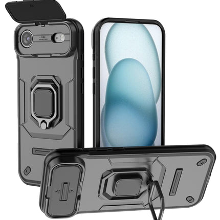 Kapa Armor Slider Back Cover for Apple iPhone 17 Air | Inbuilt Ring + Camera Slider Shockproof Lens Protection Bumper Back Case (Black)