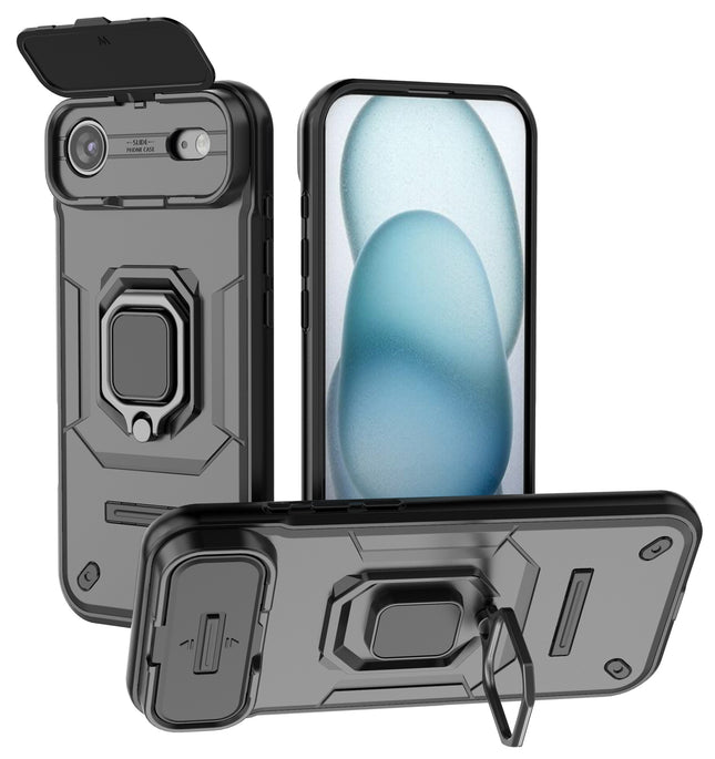 Kapa Armor Slider Back Cover for Apple iPhone 17 Air | Inbuilt Ring + Camera Slider Shockproof Lens Protection Bumper Back Case (Black)