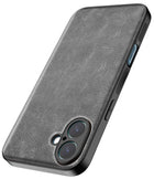 Kapa Tux Leather Back Cover for Apple iPhone 16 | Slim Shockproof Camera Protection Bumper Case (Grey) - Mobizang