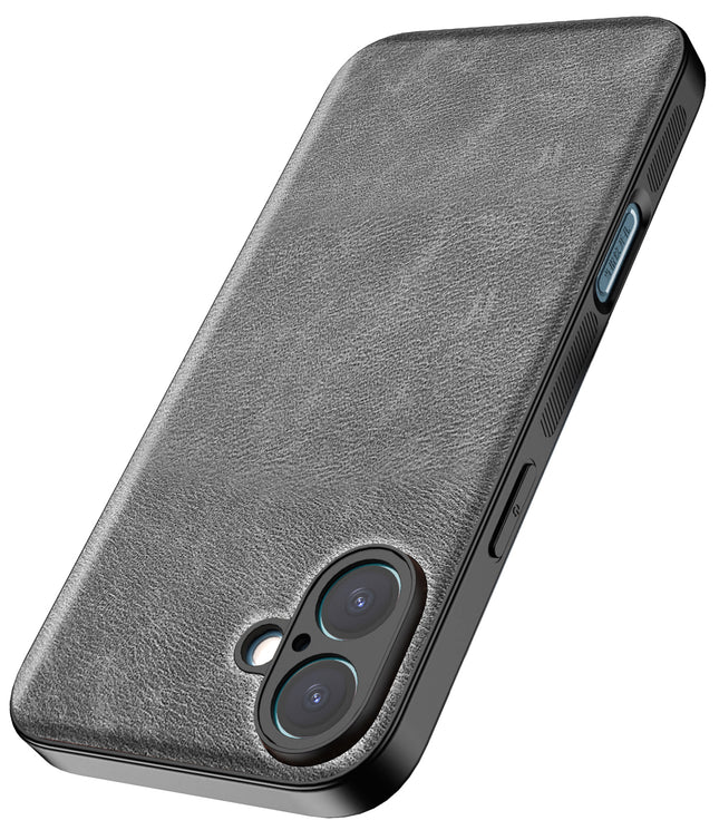 Kapa Tux Leather Back Cover for Apple iPhone 16 | Slim Shockproof Camera Protection Bumper Case (Grey) - Mobizang