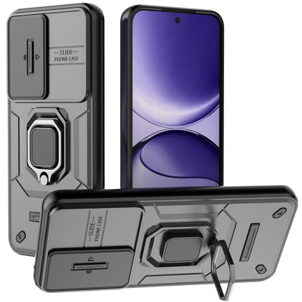 Kapa Armor Slider Back Cover for Poco F7 5G | Inbuilt Ring + Camera Slider Shockproof Lens Protection Bumper Back Case (Black)