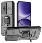 Kapa Armor Slider Back Cover for Poco F7 5G | Inbuilt Ring + Camera Slider Shockproof Lens Protection Bumper Back Case (Black)