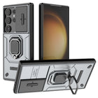Kapa Armor Slider Back Cover for Samsung Galaxy S24 Ultra | Inbuilt Ring + Camera Slider Shockproof Lens Protection Bumper Back Case (Grey) - Mobizang