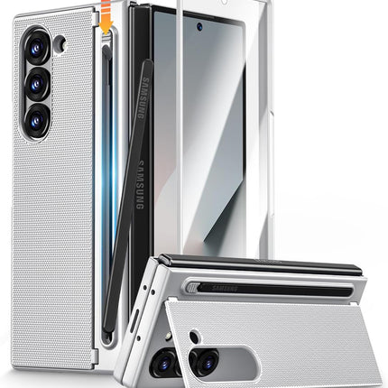 Kapa Textured Grip Pen Holder Hinge Protection Back Cover for Samsung Galaxy Z Fold7 / Fold 7 | with Kickstand & S Pen Slot Case (Silver)