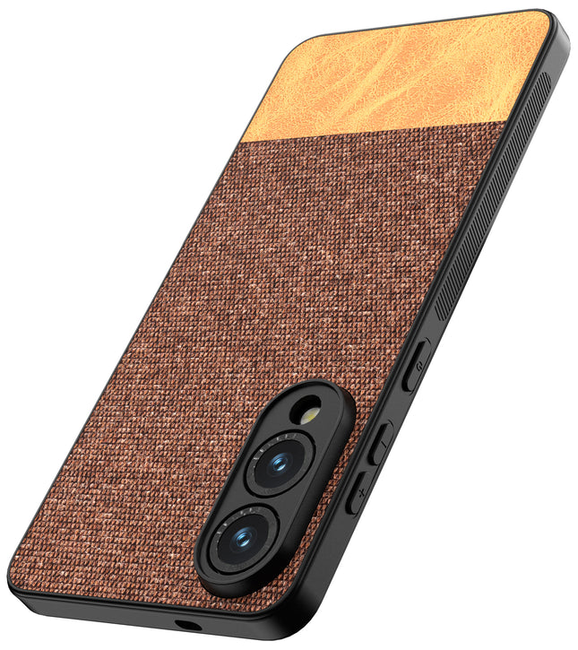 Kapa Soft Fabric & Leather Hybrid Protective Back Cover for Samsung Galaxy S25 Edge | Shockproof Slim Hard Anti Slip Back Case (Brown)