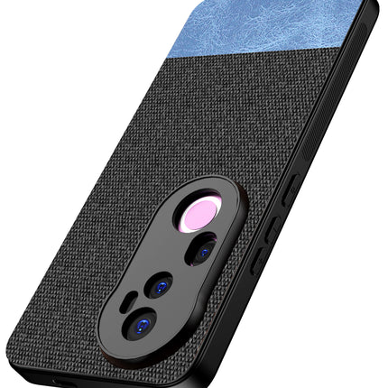 Kapa Soft Fabric & Leather Hybrid Protective Back Cover for Vivo T4 Ultra 5G | Shockproof Slim Hard Anti Slip Back Case (Black,Blue)
