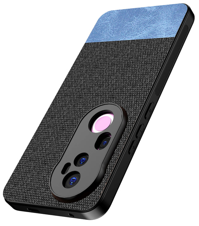 Kapa Soft Fabric & Leather Hybrid Protective Back Cover for Vivo T4 Ultra 5G | Shockproof Slim Hard Anti Slip Back Case (Black,Blue)