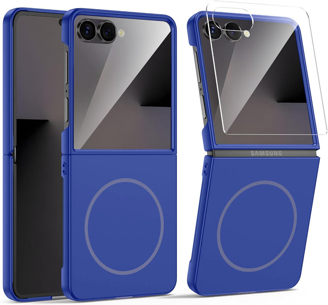 Kapa Ultra Thin Compatible with Magsafe Back PC Case for Samsung Galaxy Z Flip7 / Flip 7 | with Wireless Charging Support Ring Full Body Protection Cover (Blue) - Mobizang