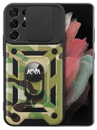 Kapa Tank Back Cover for Samsung Galaxy S25 Ultra | Inbuilt Ring + Slider Shockproof Lens Protection Bumper Back Case (Green) - Mobizang
