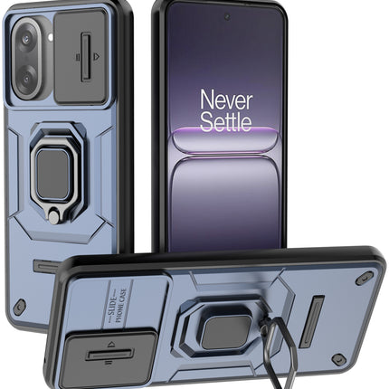Kapa Armor Slider Back Cover for OnePlus Nord CE 5 | Inbuilt Ring + Camera Slider Shockproof Lens Protection Bumper Back Case (Blue)