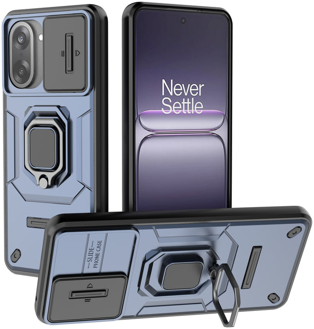 Kapa Armor Slider Back Cover for OnePlus Nord CE 5 | Inbuilt Ring + Camera Slider Shockproof Lens Protection Bumper Back Case (Blue)