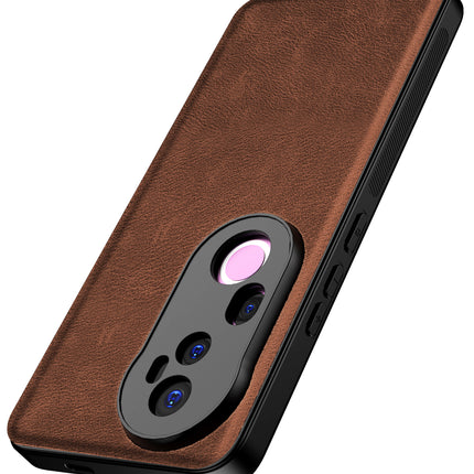 Kapa Tux Leather Back Cover for Vivo T4 Ultra 5G | Slim Shockproof Camera Protection Bumper Case (Brown) - Mobizang