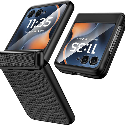Kapa Textured Grip Hinge Protection Back Cover for Moto Razr 60/50 | with [Inbuilt Glass] Full Body Shockproof Hard Back Case (Black)