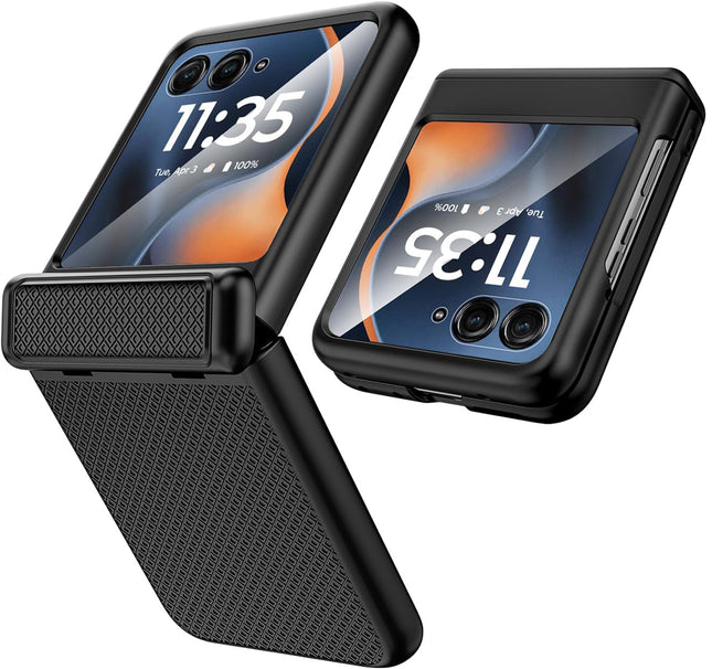 Kapa Textured Grip Hinge Protection Back Cover for Moto Razr 60/50 | with [Inbuilt Glass] Full Body Shockproof Hard Back Case (Black)