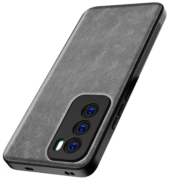 Kapa Tux Leather Back Cover for Oppo Reno 12 Pro (5G) | Slim Shockproof Camera Protection Bumper Case (Grey)