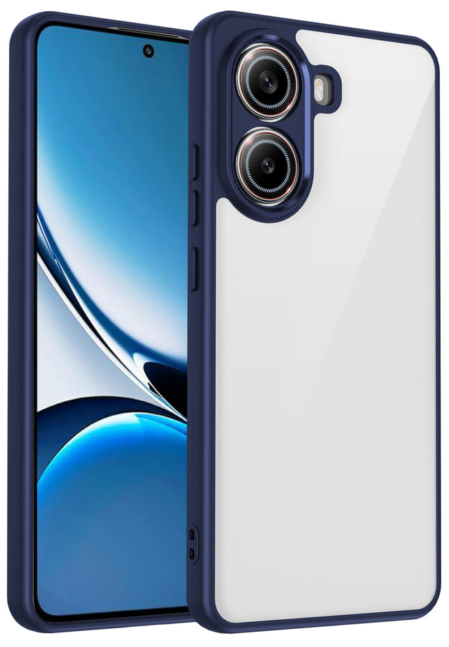 Kapa Hawkeye Clear Slim Tough Back Cover for Poco F7 5G | Camera Lens Protector Anti Yellow Shockproof Clear Hybrid Case Cover (Blue Sides)