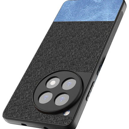 Kapa Soft Fabric & Leather Hybrid Protective Back Cover for OnePlus 12R | Shockproof Slim Hard Anti Slip Back Case (Black,Blue) - Mobizang