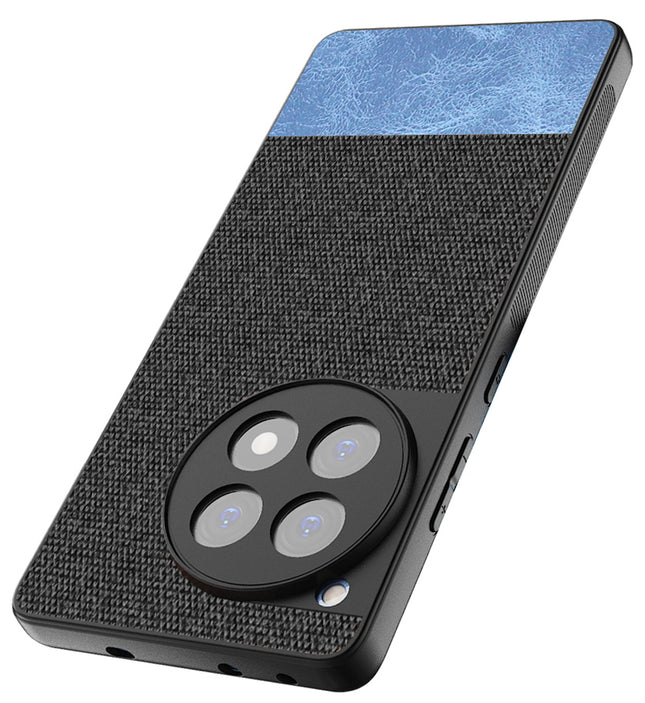 Kapa Soft Fabric & Leather Hybrid Protective Back Cover for OnePlus 12R | Shockproof Slim Hard Anti Slip Back Case (Black,Blue) - Mobizang