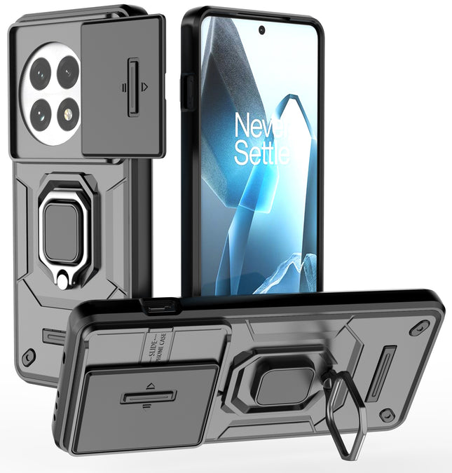 Kapa Armor Slider Back Cover for OnePlus 13 | Inbuilt Ring + Camera Slider Shockproof Lens Protection Bumper Back Case (Black)