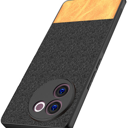 Kapa Soft Fabric & Leather Hybrid Protective Back Cover for Vivo V30E (5G) | Shockproof Slim Hard Anti Slip Back Case (Black,Brown)