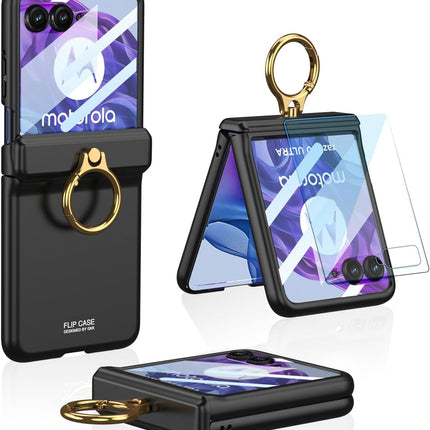 Kapa Magnetic Hinge and Ring Back Cover for Motorola Razr 60 Ultra | Ultra Thin Shockproof Slim Hard Protective Case (Black)