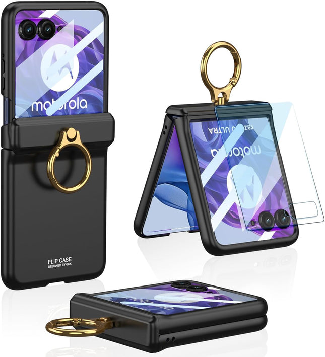 Kapa Magnetic Hinge and Ring Back Cover for Motorola Razr 60 Ultra | Ultra Thin Shockproof Slim Hard Protective Case (Black)