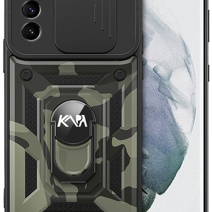 Kapa Tank Back Cover for Samsung Galaxy S24 Ultra | Inbuilt Ring + Slider Shockproof Lens Protection Bumper Back Case (Black)