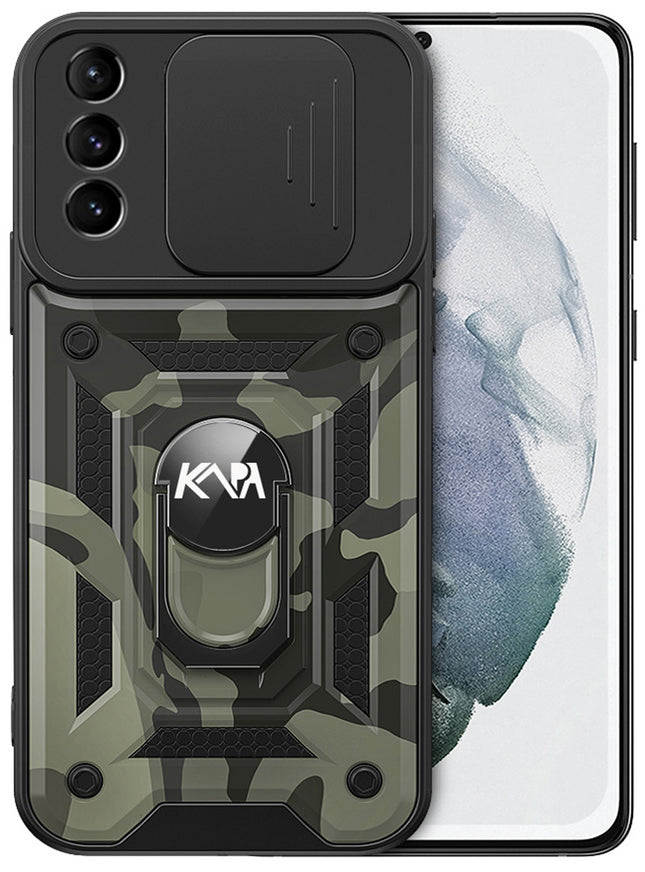 Kapa Tank Back Cover for Samsung Galaxy S24 Ultra | Inbuilt Ring + Slider Shockproof Lens Protection Bumper Back Case (Black)