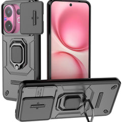 Kapa Armor Slider Back Cover for Vivo V60 / V60e / Vivo T4 Pro 5G | Inbuilt Ring + Camera Slider Shockproof Lens Protection Bumper Back Case (Black) - Mobizang