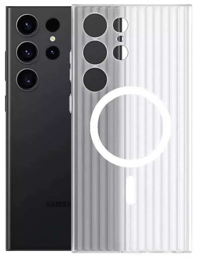 Kapa Matte Magnetic Wave Grip Back Cover for Samsung Galaxy S25 Ultra | [MagSafe Compatible] Wireless charging, Slim, Metal Buttons, Frosted Back Case (White) - Mobizang