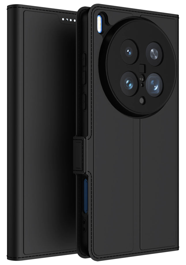 Kapa Noble Slim Magnetic Leather Flip Case Cover for Vivo X200 Ultra | Card Holder Stand Flip Wallet Case (Black)