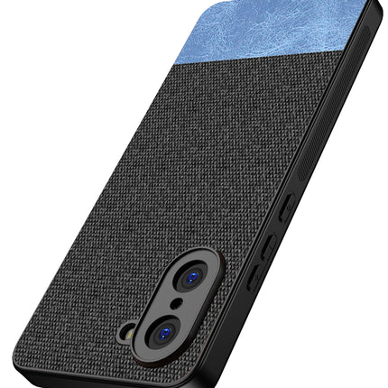 Kapa Soft Fabric & Leather Hybrid Protective Back Cover for OnePlus Nord CE 5 | Shockproof Slim Hard Anti Slip Back Case (Black,Blue)